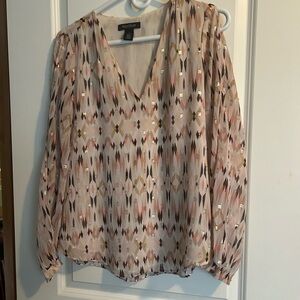 White House Black Market Geometric V-Neck Blouse